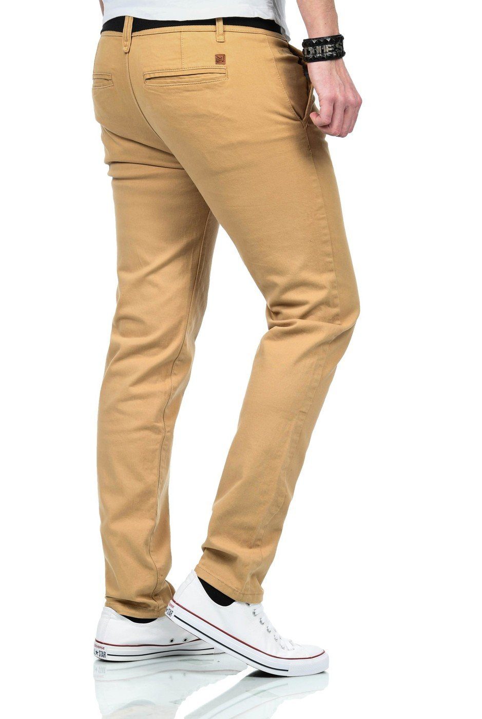 Maurelio Modriano Straight-Jeans Maurelio Modriano Herren Designer Chino Hose MM015 mit Stretchanteil und passendem Gürtel