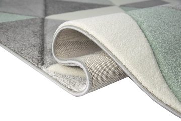 Teppich Teppich modern Designerteppich mit Dreieck Muster in Grün Grau Creme, Teppich-Traum, rechteckig, Höhe: 13 mm