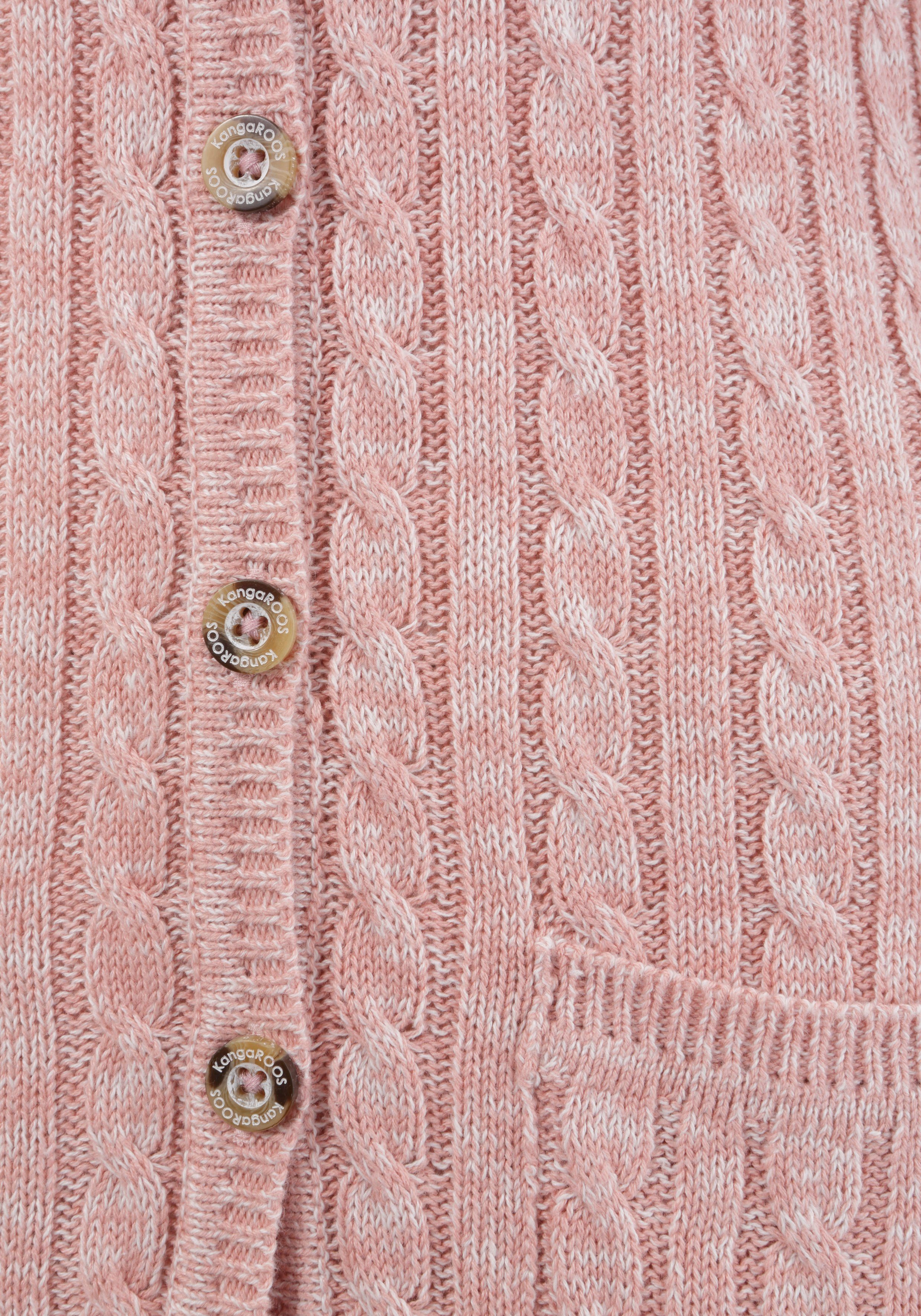 Taschen und Longstrickjacke trendigem mit Zopfmuster KangaROOS rosa-meliert