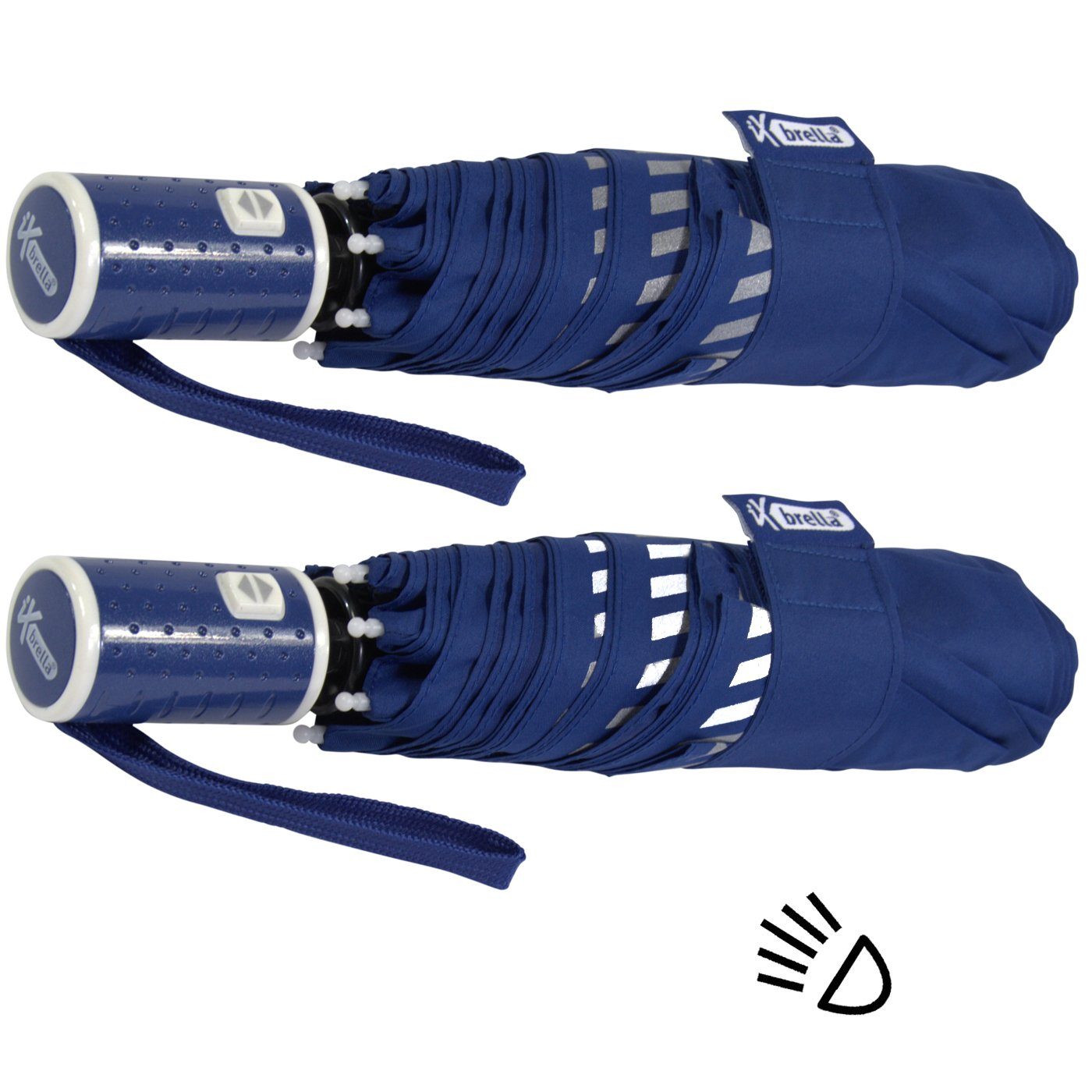 blau reflektierend, mit Taschenregenschirm Kinderschirm durch Sicherheit Auf-Zu-Automatik, Reflex-Streifen - iX-brella