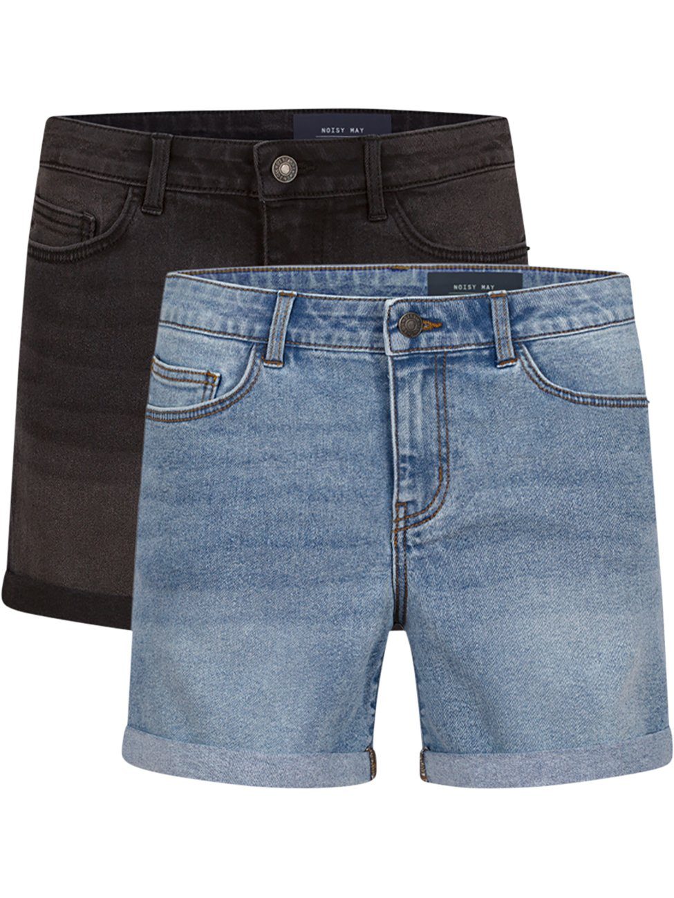 Noisy may Jeansshorts Damen Shorts BeLucky 2er Pack Regular Fit Basic Hotpants mit Stretch