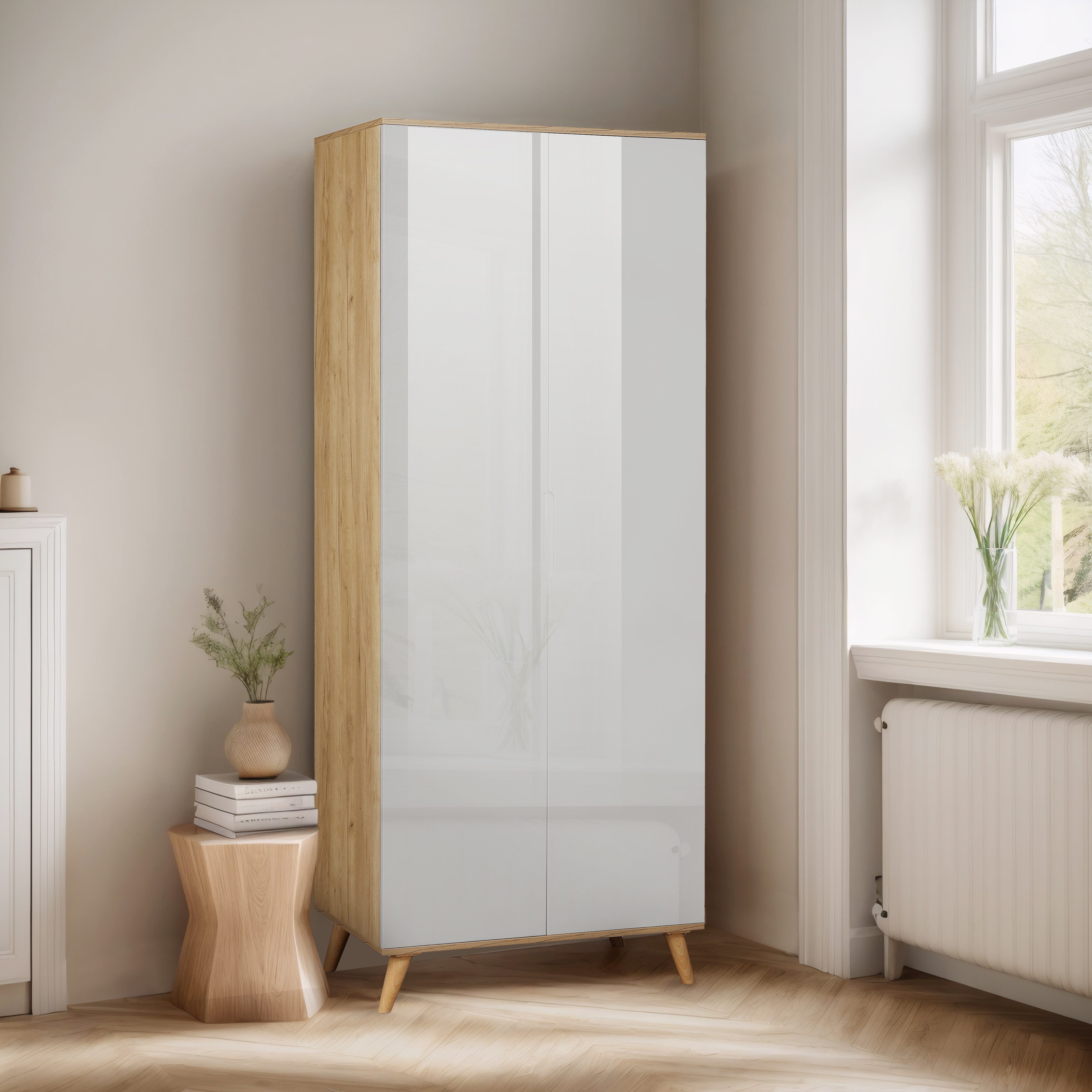 OTTO home Kleiderschrank Lund Schlafzimmerschrankim skandinavischem Design Garderobenschrank mit Premium Innenausstattung, Breite 80 cm hochglanz