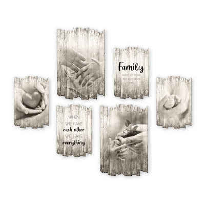 Kreative Feder Wandbild Family, Shabby chic, 6-teiliges Wandbilder-Set aus Holz