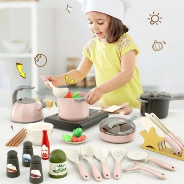 Fivejoy Lernspielzeug 31 Stücke Rosa Farbe Rollenspiel Küche Kochen Spielzeuge (Simulation Kochen Sets Einschließlich & Licht Effekt Haushaltsgeräte, Innen Eltern-Kind interaktiv Spielen)