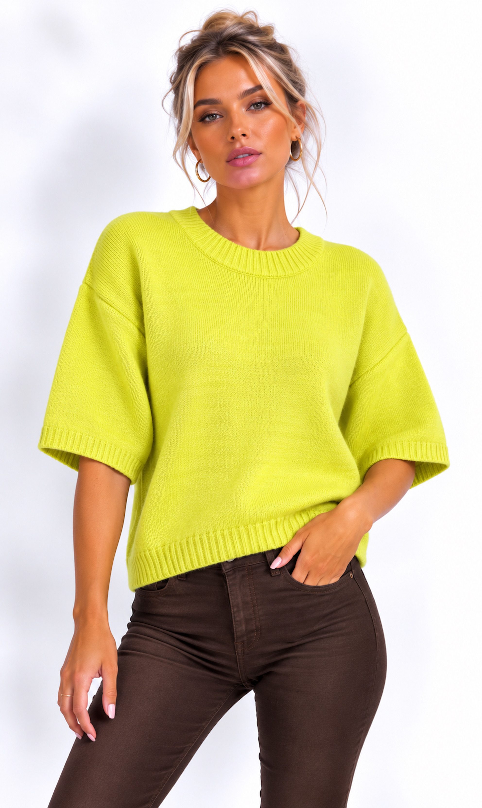 Worldclassca Strickpullover Worldclassca Damen Basic Kurzarm Strickpullover Leicht Rundhals Pulli Neue Kollektion - Stilvolle und gemütliche Strickmode für Damen