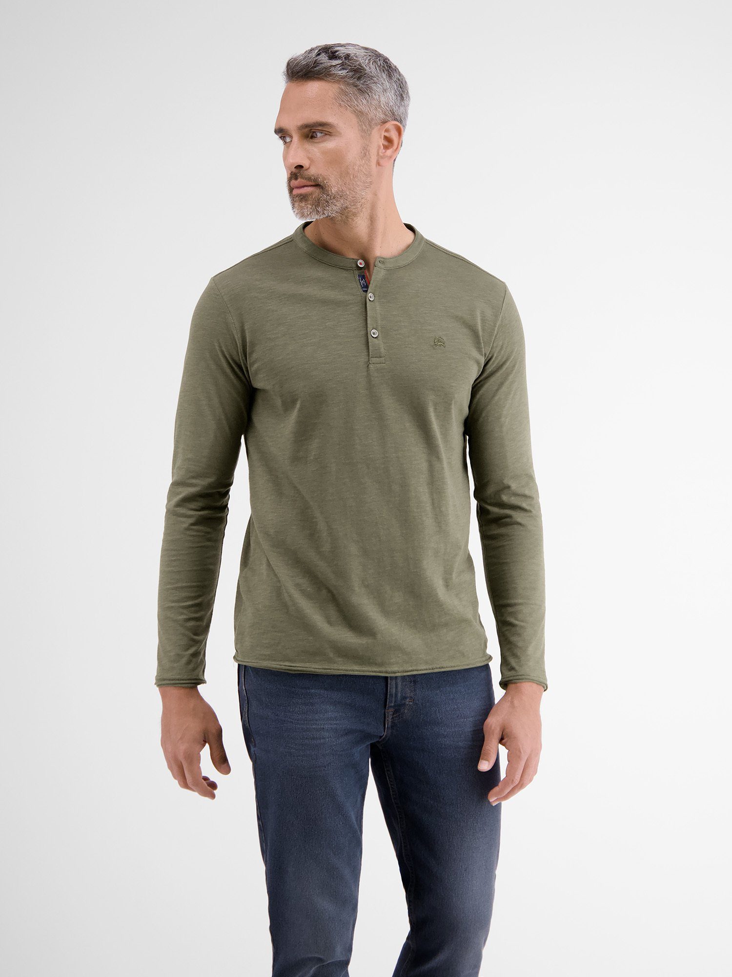 LERROS Langarmshirt LERROS Slub-Jersey Serafino, Longsleeve AGED OLIVE