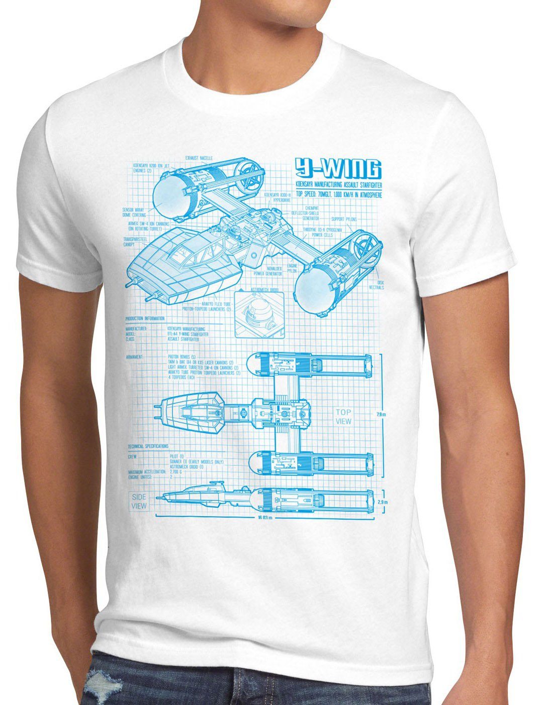 style3 Print-Shirt Herren T-Shirt Y-Wing rebellion star krieg sterne der wars battlefront x-wing weiß