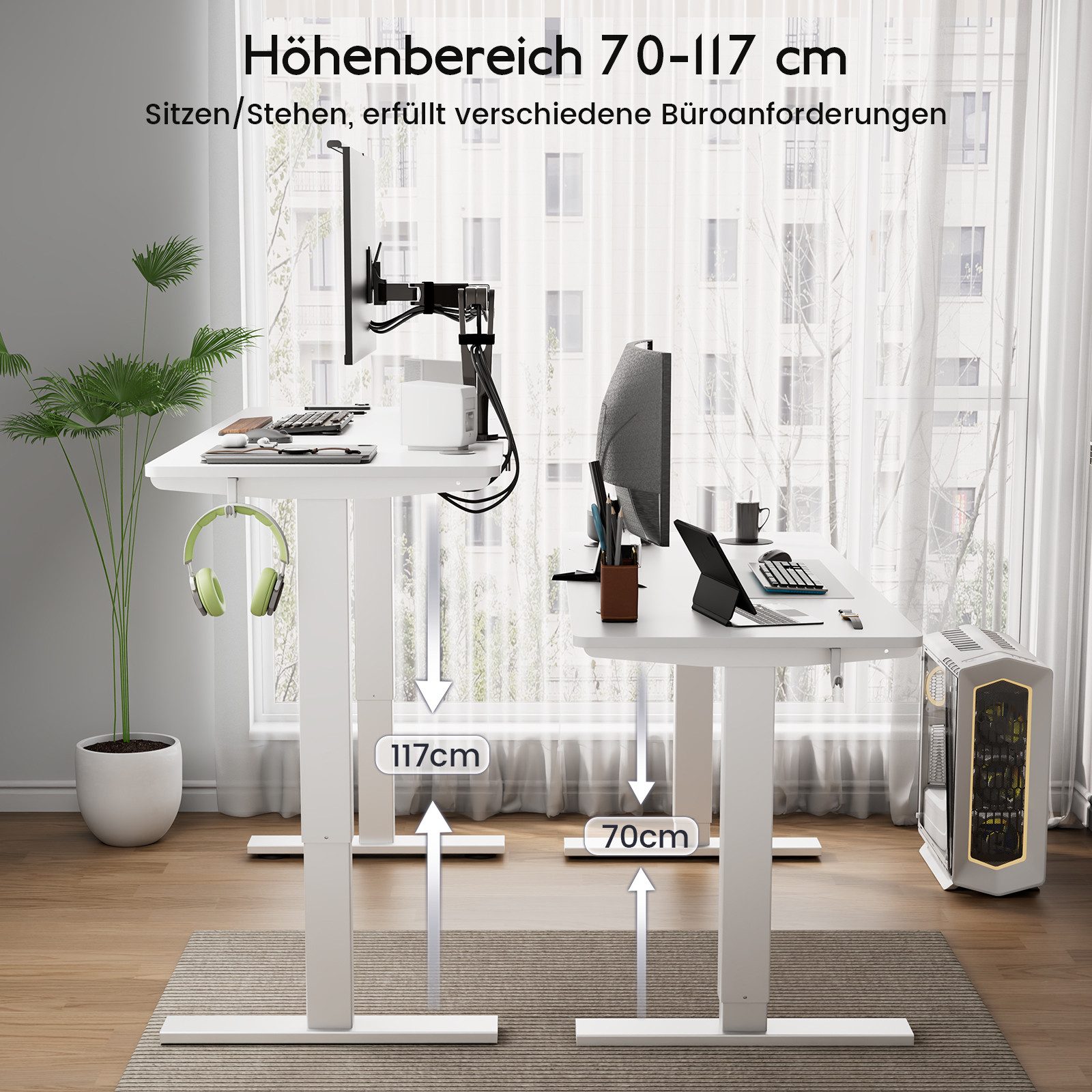 HOMAVO Schreibtisch Elektrisch höhenverstellbar mit Memory- und Sitz-/Steh-Erinnerung (2-stufiges Hubsystem, Einfache & Schnelle Montage, Intelligenter Kollisionsschutz, Großzügige Arbeitsfläche: 110/140 x 60 cm oder 160 x 80 cm)