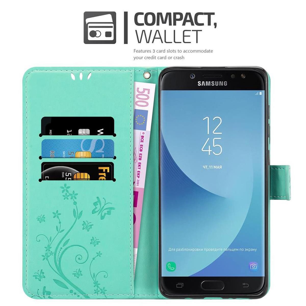 Cadorabo Handyhülle für Samsung Galaxy J7 2018 Hülle Samsung Galaxy J7 2018, Hülle Schutzhülle Blumen Flower mit Standfunktion Kartenfach Magnet