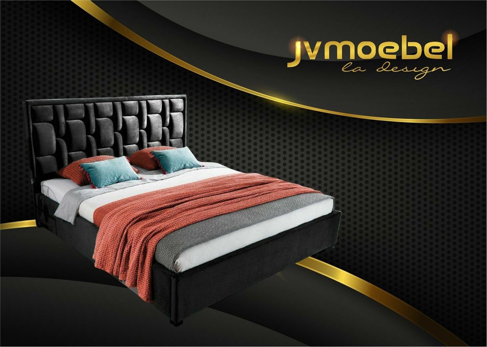 Bett Designer Betten Schlafzimmer Schwarz Möbel Blaues Bett, JVmoebel Design Modern Luxus