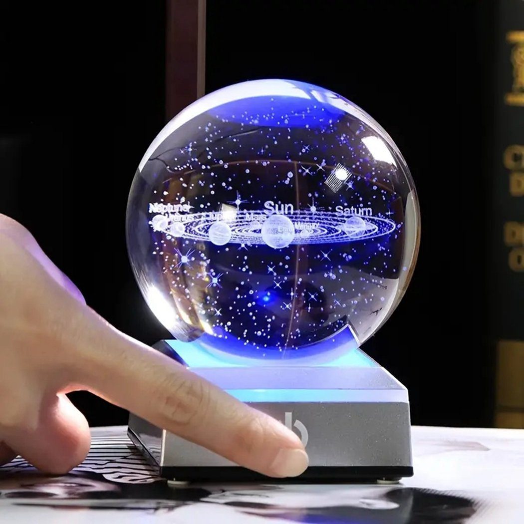 Geschenk TUABUR perfektes 3D-Sonnensystem-Kristallkugel mit Nachtlicht LED-Sockel,