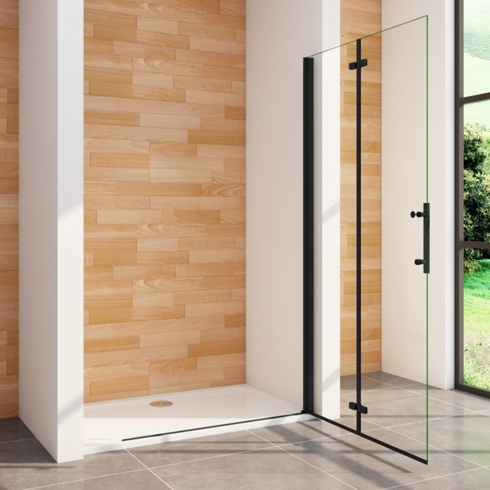 Duschparadies Dusch-Falttür 195cm Schwarz Walk in Dusche Falttür Scharniertür Duschabtrennung, 70x195 cm, Easyclean Sicherheitsglas, beidseitig montierbar