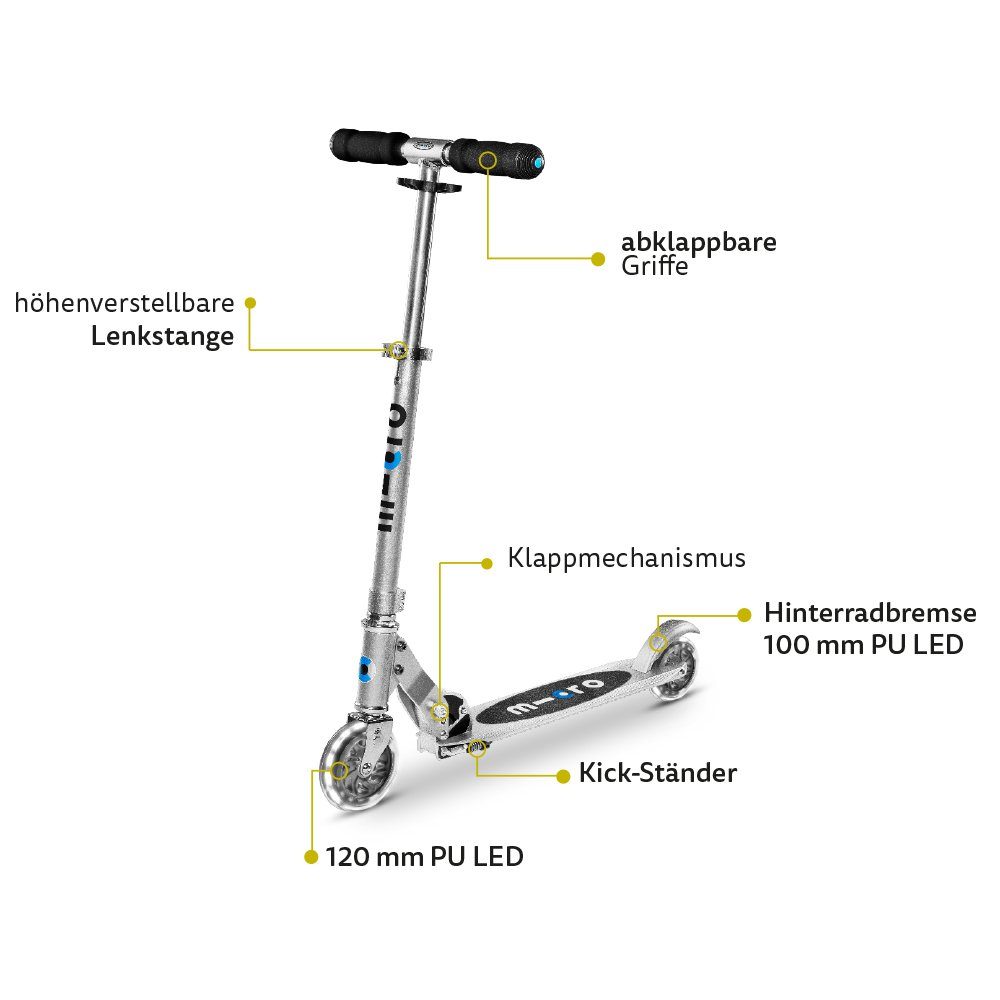 Micro Scooter micro™ Sprite LED Rollen, Kinderscooter klappbar & höhenverstellbar