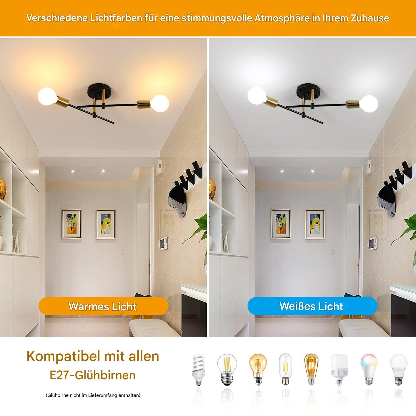 Goeco Deckenleuchte Retro, dekorative E27 Lampe,Industrieller Stil,2-flammi günstig online kaufen