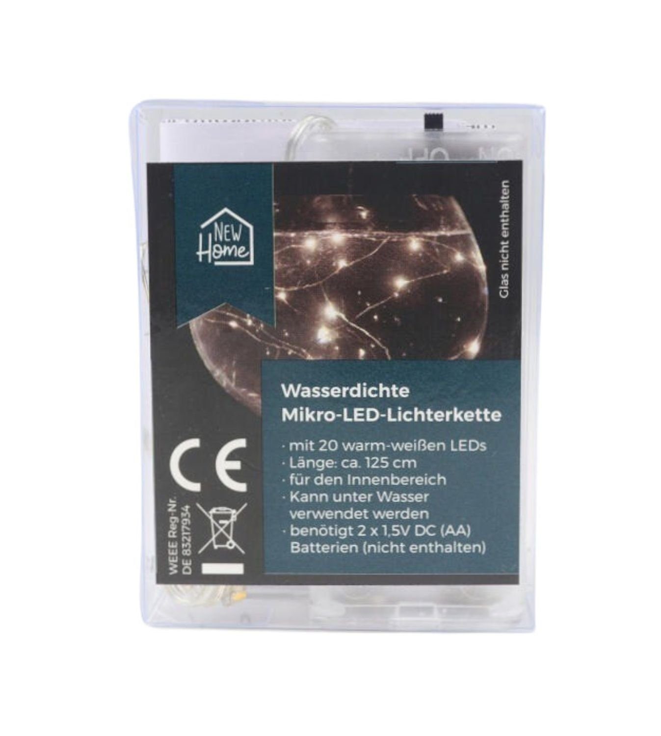 Lichterkette LED-Drahtlichterkette mit Timer 20 Micro-LEDs Warmweiß Lichterkette