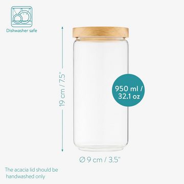 Navaris Vorratsglas, Glas, Vorratsgläser Set mit Akaziendeckel - 3x 950ml - für Lebensmittel