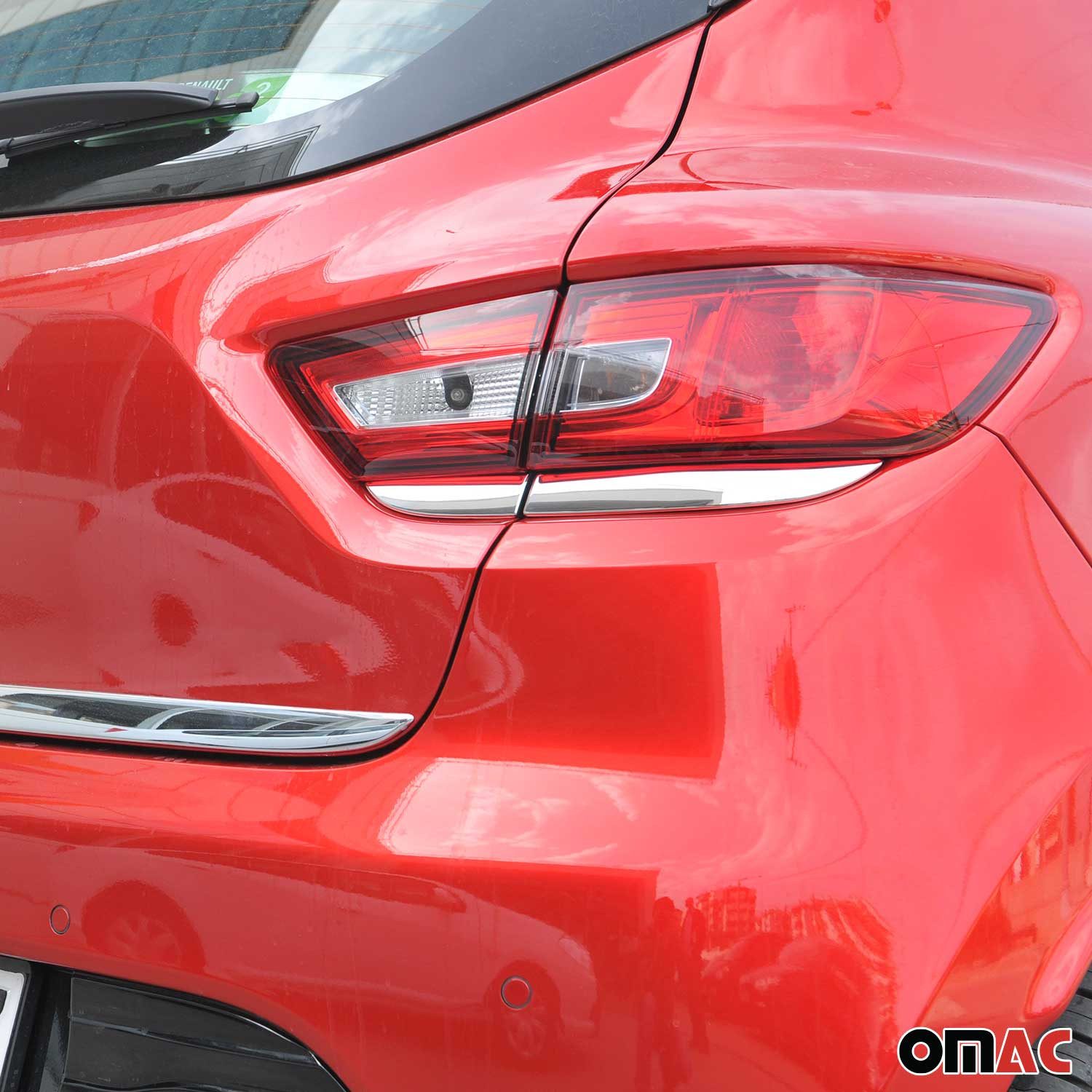 OMAC Zierleisten-Aufkleber Rücklichtleiste für Renault Clio IV 2012-2019 Edelstahl Chrom 4 tlg, (4tlg), Langlebig,Einfache Reinigung,Einfache Installation,Rostbeständig