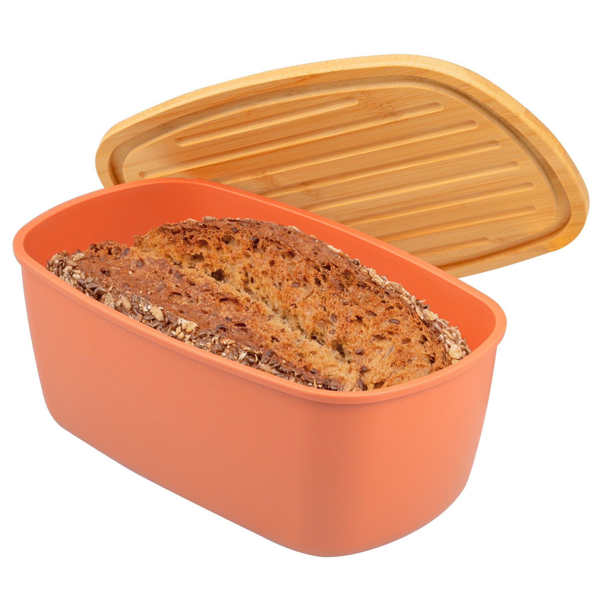 bremermann Brotkorb Brotkasten mit Bambus-Deckel, Brotbox, Schneidebrett, Brottopf, rot