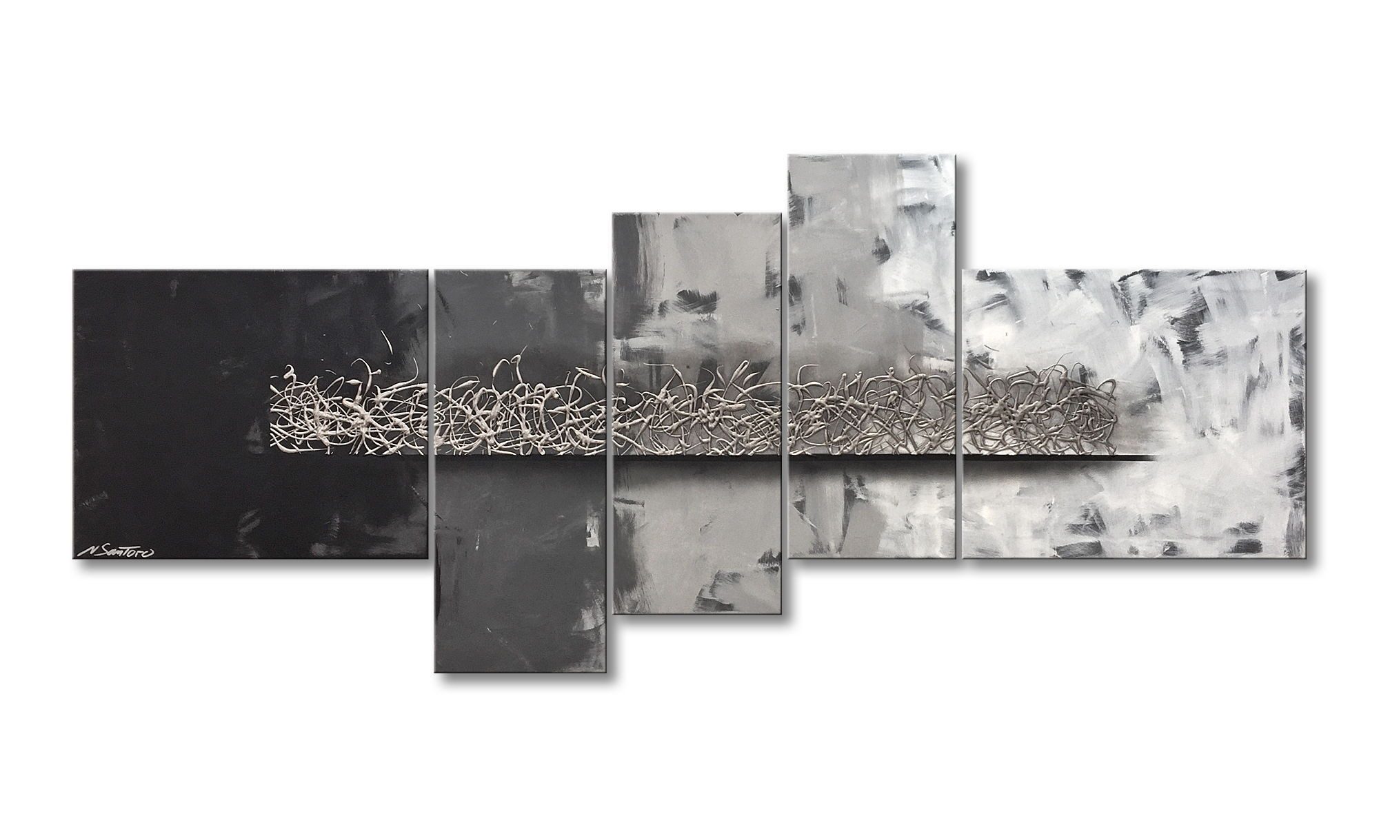 WandbilderXXL XXL-Wandbild Silver Grey 210 x 90 cm, Abstraktes Картина, handgemaltes Unikat