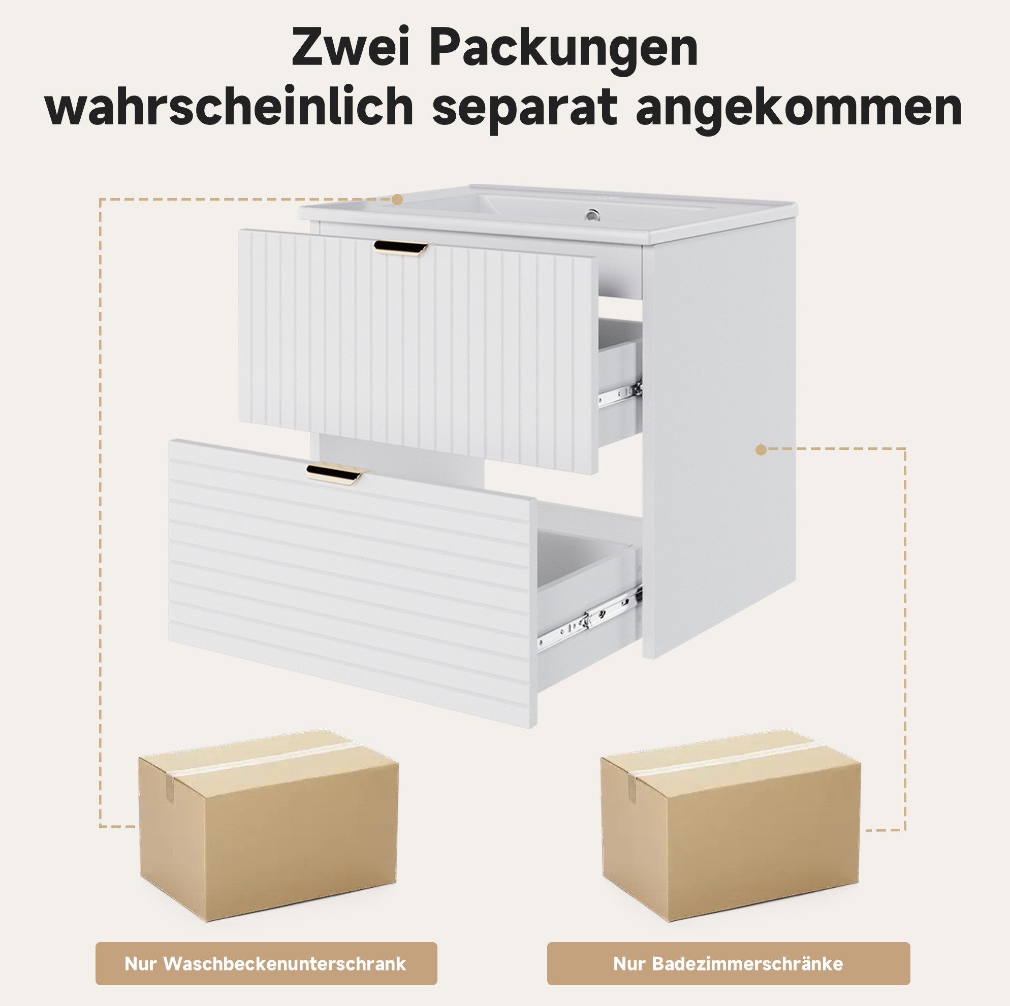 REDOM Waschbeckenunterschrank Badezimmerschrank mit Unterschrank 61 cm (Waschtisch mit lackierter Oberfläche, zwei Softclose-Schubladen, Designfront und integriertem Waschbecken, Badmöbel Badschrank)