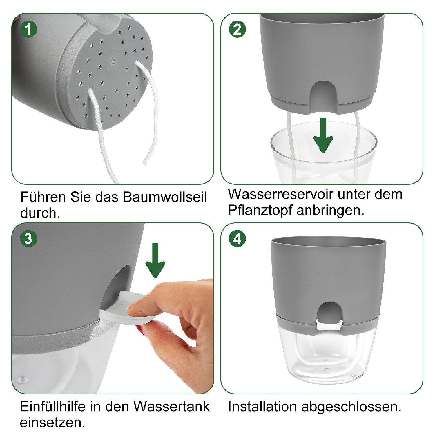 OSTWOLKE Kräutertopf mit Selbstbewässerung Blumentopf Fensterbank Kräutergarten 3er Set, Pflanzentopf Plantpot – Bild 4 von 5