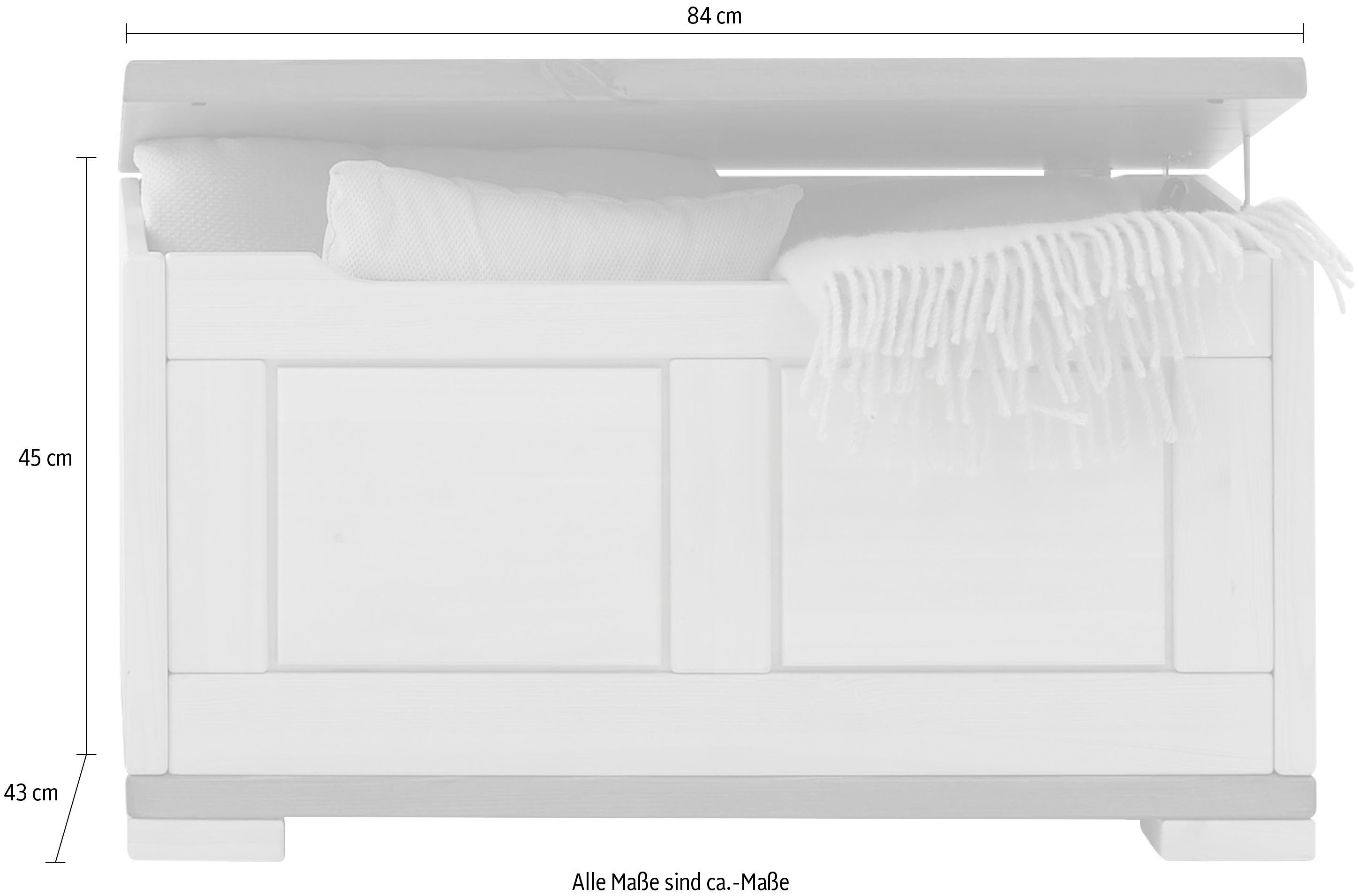 Lüttenhütt Truhe Vita Massivholz weiß/provence Deckeltruhe Aufbewahrungskiste St), (1 Breite 84 cm Spielzeugtruhe