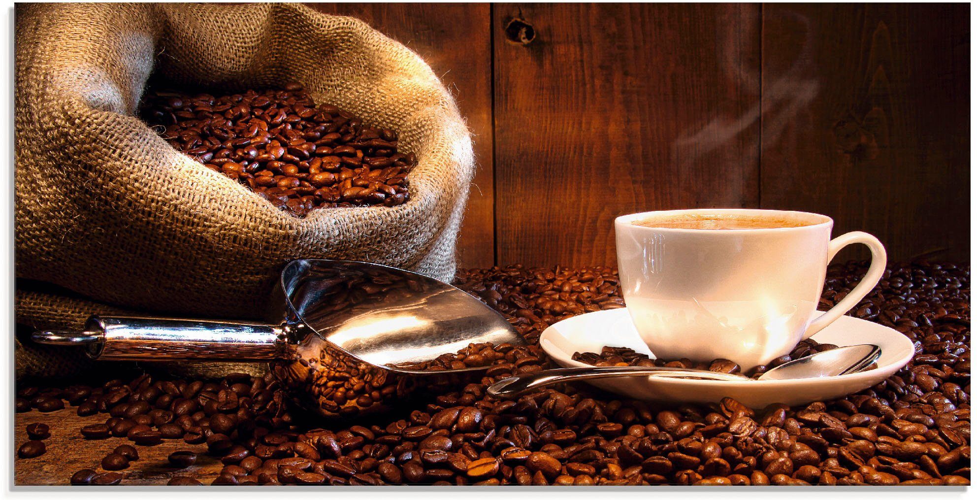 Artland Glasbild Kaffeetasse und Leinensack auf günstig online kaufen