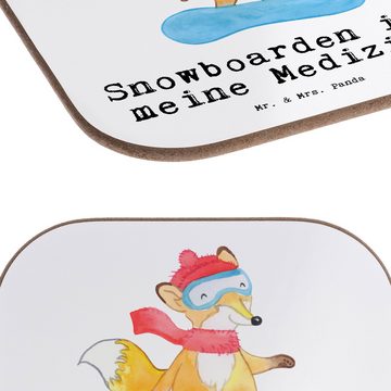 Mr. & Mrs. Panda Getränkeuntersetzer Hase Snowboarden - Weiß - Geschenk, Schenken, Bierdeckel, Glasunterse, 1-tlg., Glänzende Oberfläche
