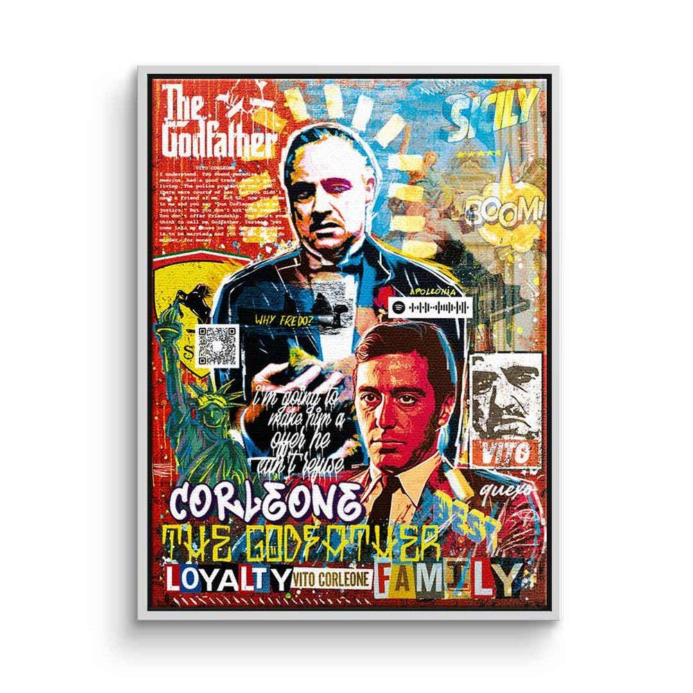 DOTCOMCANVAS® Leinwandbild, The Godfather Style Der Pate Leinwandbild Al Pacino Pop Art Collage weißer Rahmen
