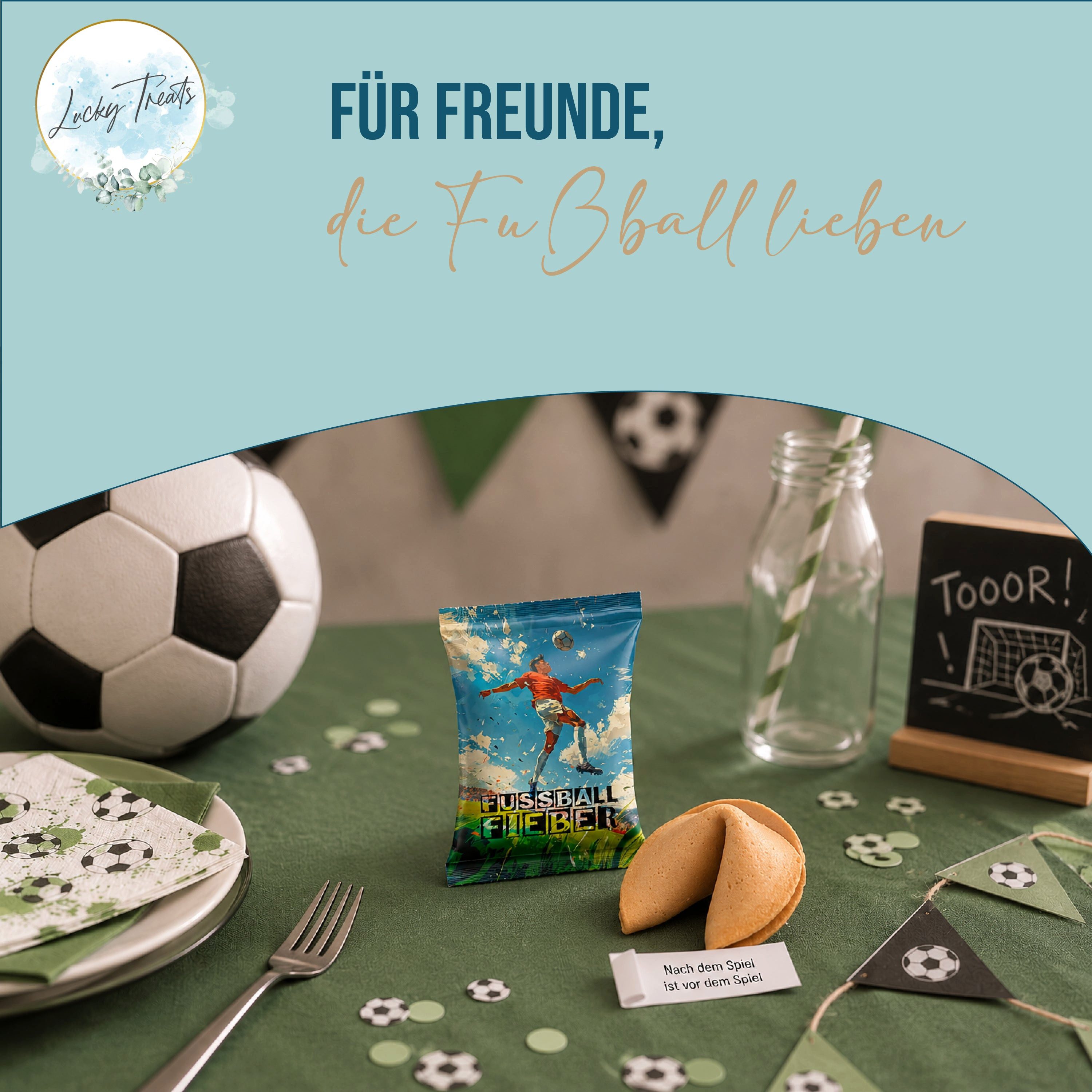 Logbuch-Verlag Dekofigur Glückskekse Fußball 25er Set - Fußballabend Snack mit lustigen