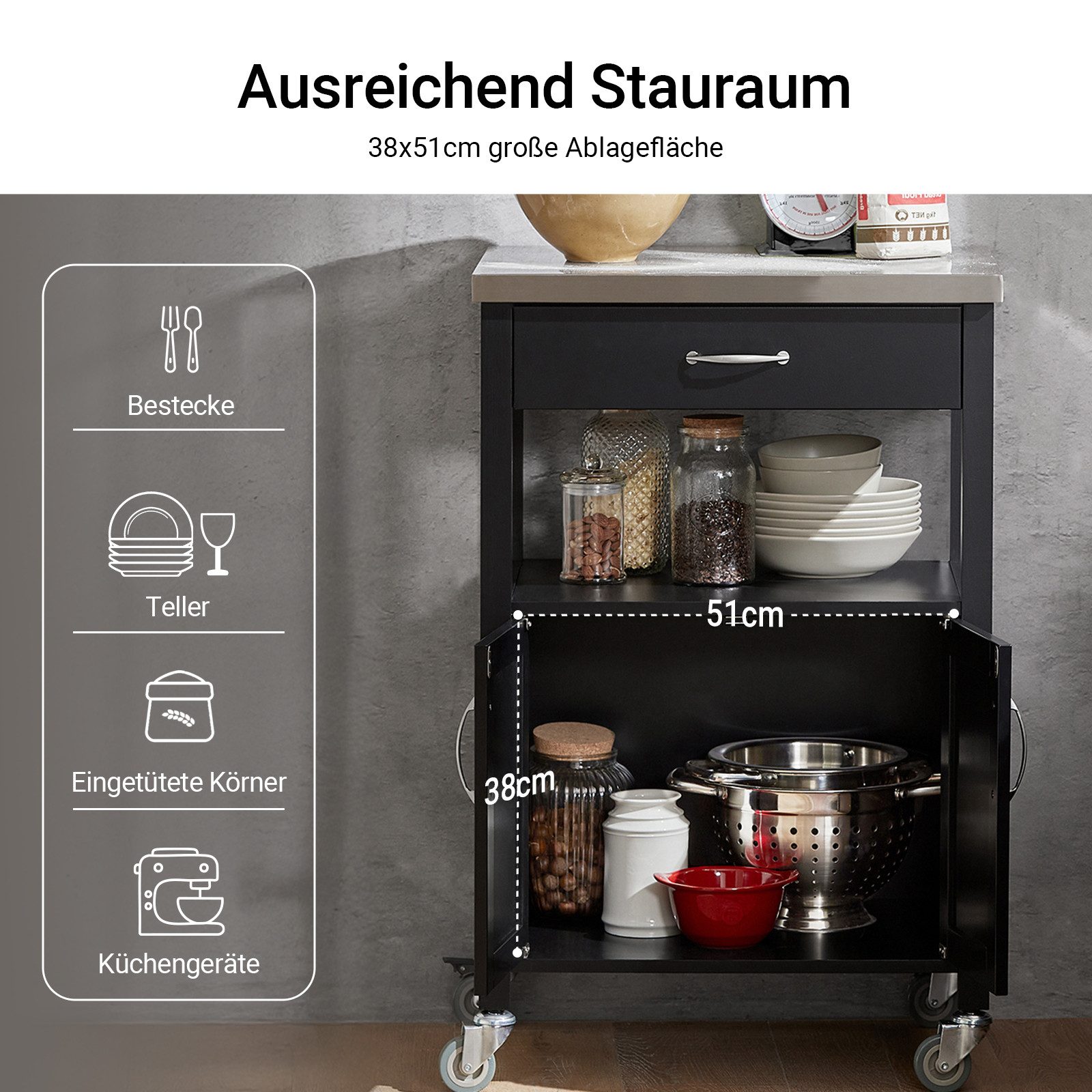 SoBuy Küchenwagen FKW22, Beistelltisch Küchenregal stehend Küchenschrank, Küchenwagen mit Rollen Servierwagen Rollwagen, Küche Esszimmer Büro