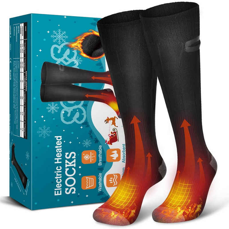 Dedom Thermosocken Beheizbare Socken, Sportsocken, Super dehnbar, doppelte Verdickung für mehr Wärme, 4000mAh, M/L, Schwarz