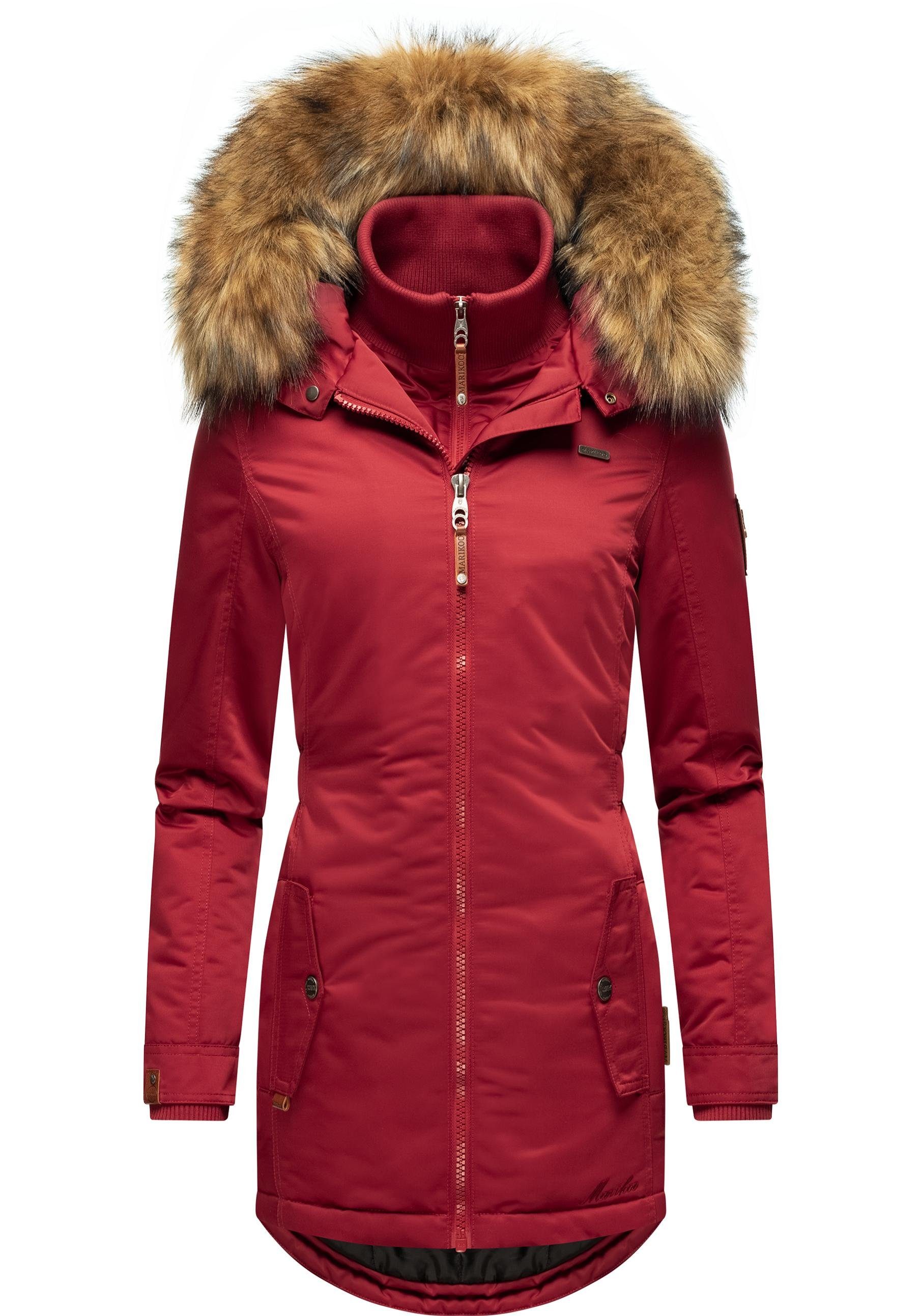 Marikoo Wintermantel Sanakoo schicker Damen Kurzmantel mit Kunstfellkapuze günstig online kaufen