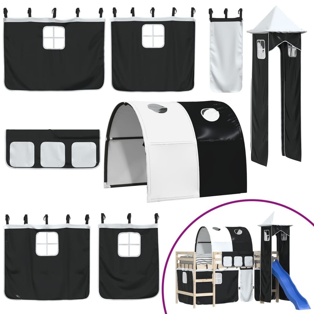 vidaXL Betthimmel Vorhänge für Hochbett mit Tunnel und Turm Weiß und Schwar günstig online kaufen