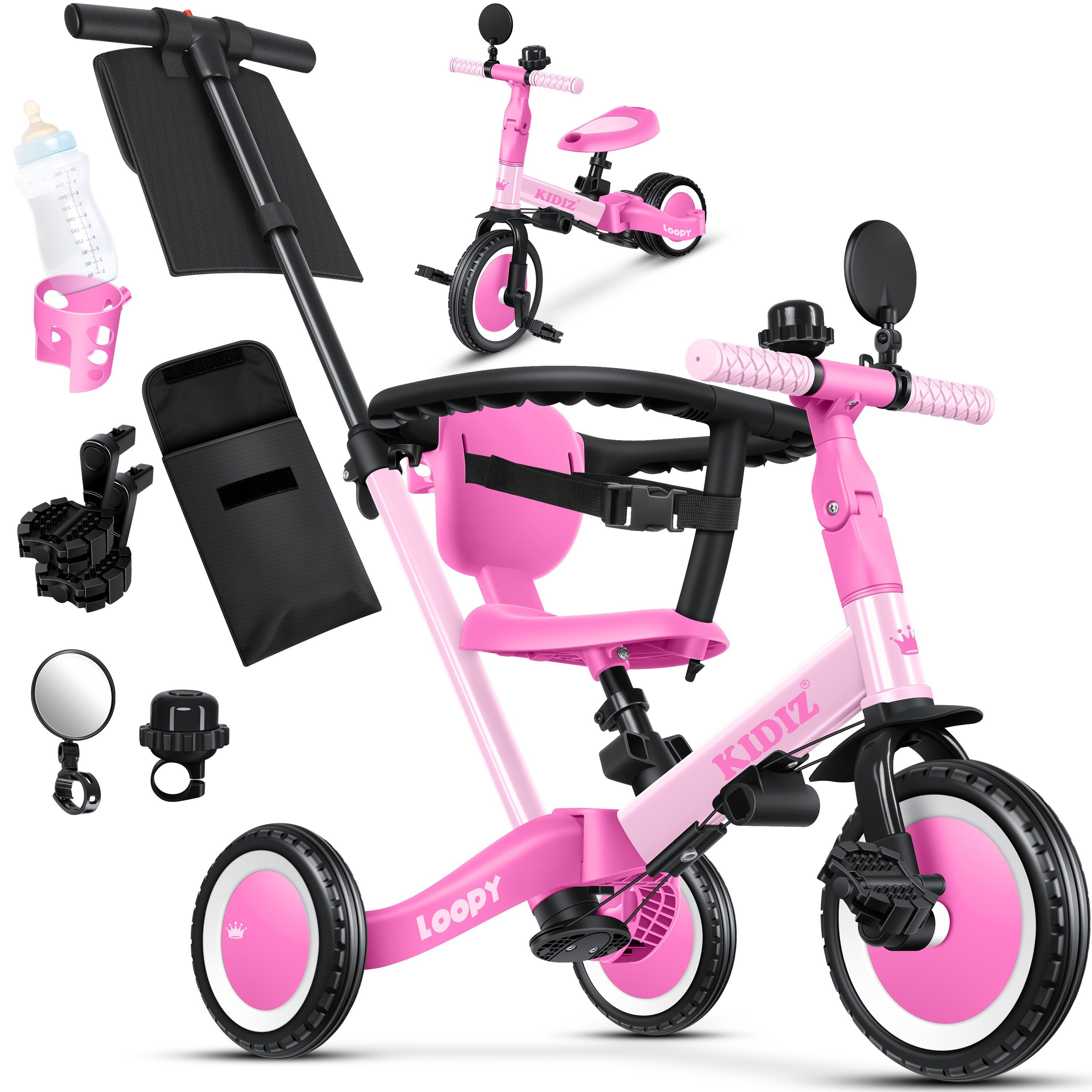 KIDIZ Laufrad, 6in1 Dreirad Loopy Laufräder Lauffahrrad Kinderdreirad rosa