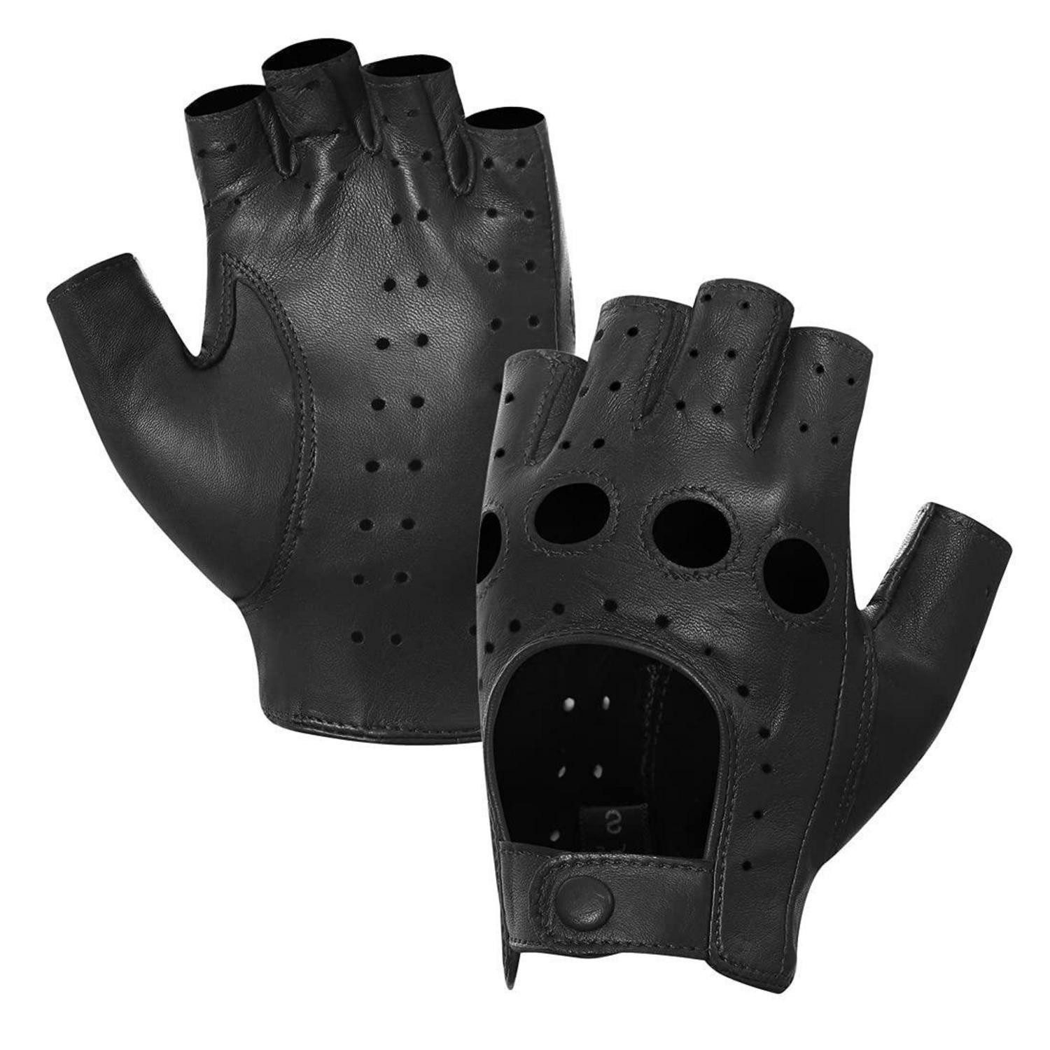 LuxusKollektion Lederhandschuhe Fingerlose Handschuhe Schaffell Schwarz XS (1-St)