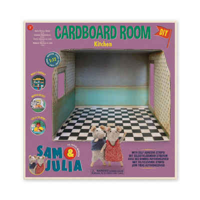 suebidou Puppenhaus DIY Spielhaus zum Selbermachen Basteln verschiedene Zimmer, ein Kartonraum mit doppelseitigem Klebeband und Anleitung.
