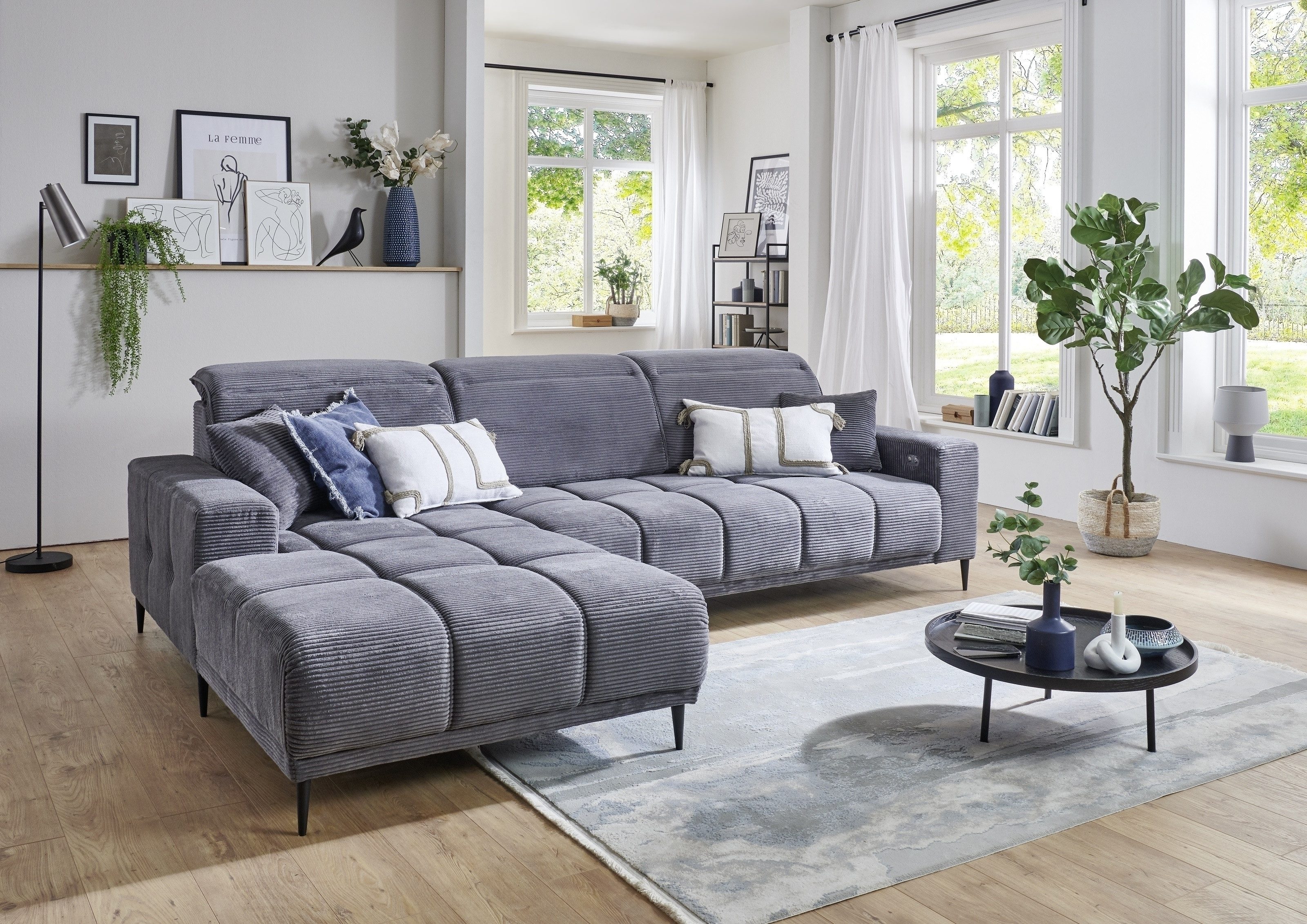 Iwaniccy Wohnlandschaft 3x Kopfteilverstellung, Federkern, Cord günstig online kaufen