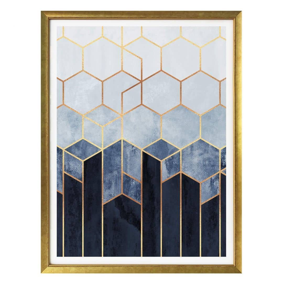 K&L Wall Art Poster Poster Fredriksson Art Déco Küche Hexagone Blau Weiß, Wohnzimmer Wandbild modern