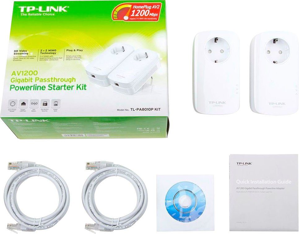 tp-link TL-PA8010P KIT AV1200 Powerline Starter Kit Netzwerk-Adapter, 200 cm