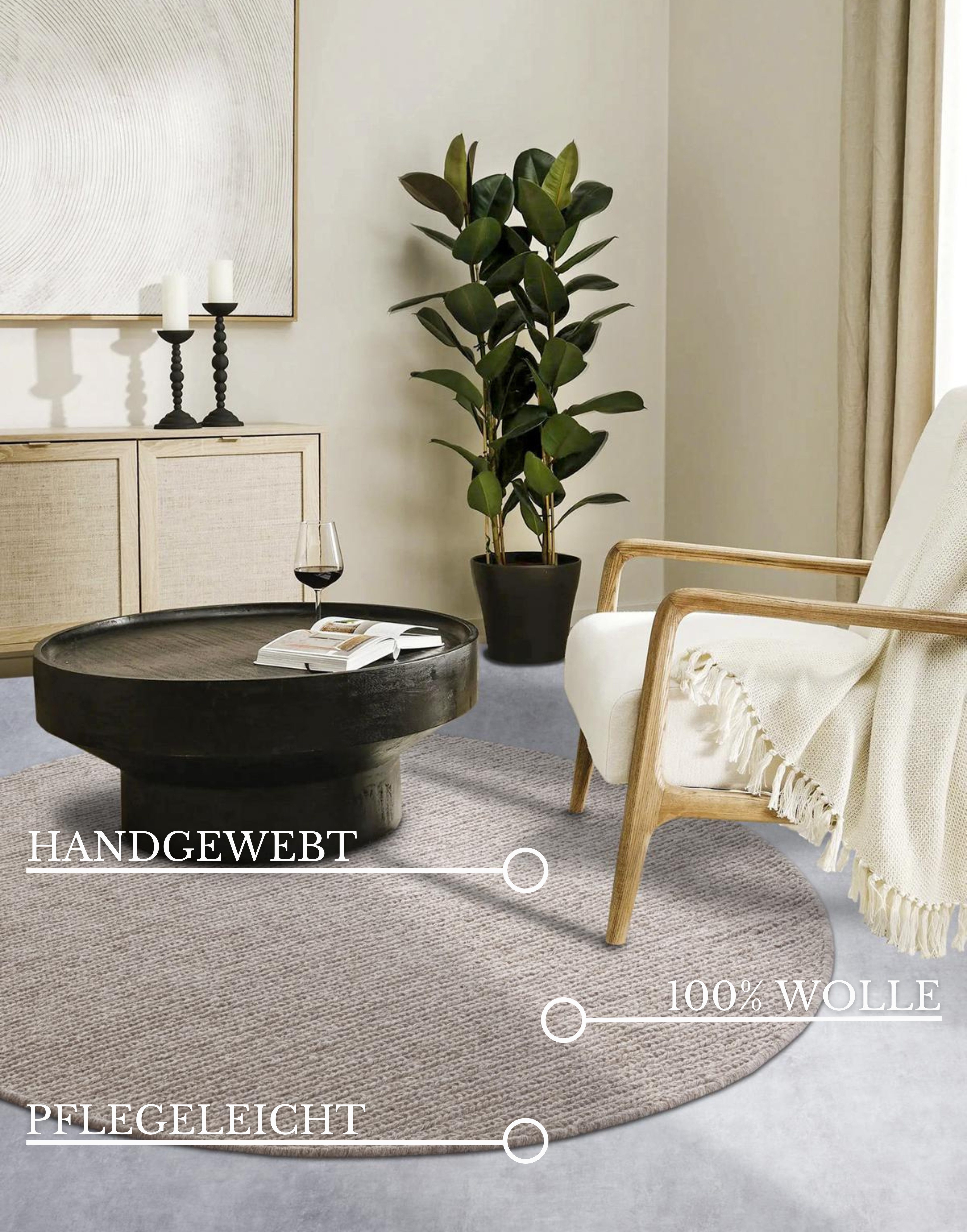 Villeroy & Boch Wollteppich Francois, rund, Höhe: 7 mm, in rund, oval, Läufer, handgewebt, Wolle, Wohnzimmer, Schlafzimmer