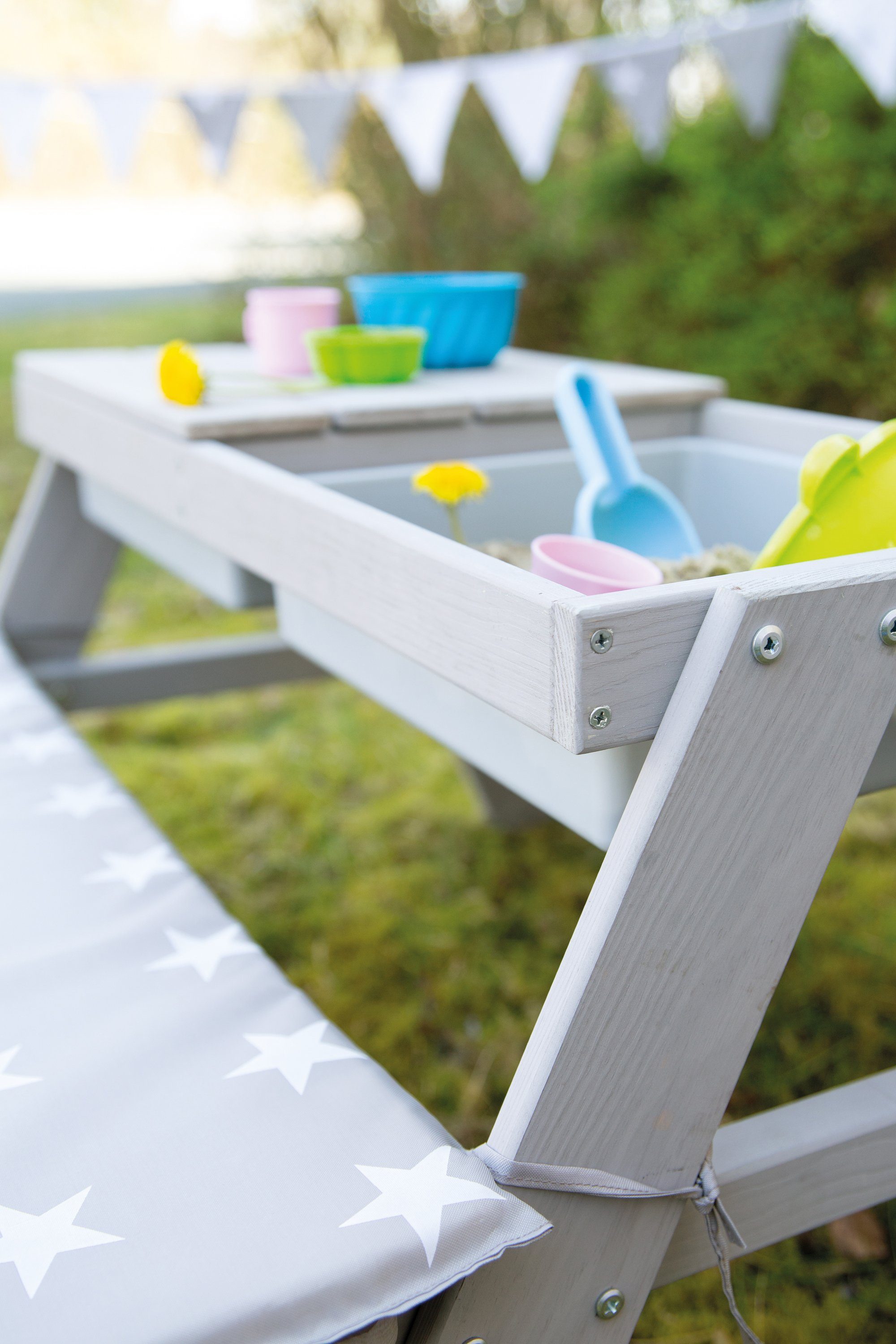 mit Spielwannen, Picknick inklusive Grau, Sitzauflagen Kindersitzgruppe Ecken; (Set), 4 mit Â»Little + roba® for abgerundeten Outdoor StarsÂ«
