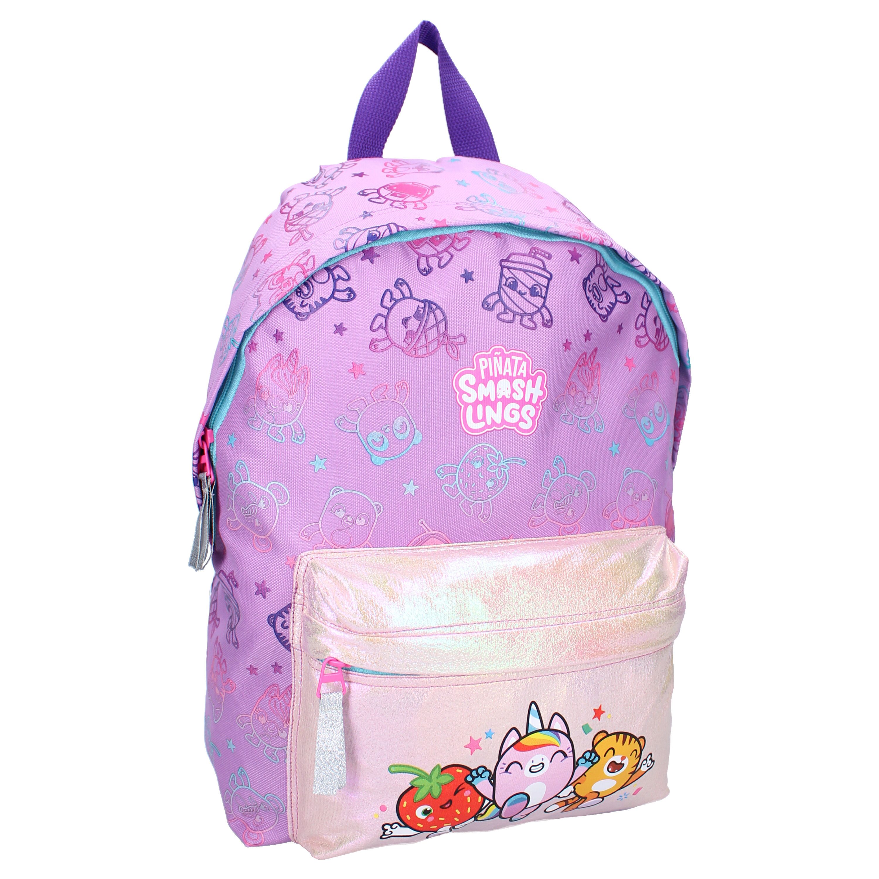 Piñata Smashlings Kinderrucksack Kinder Rucksack lila – Holografische Vordertasche, 11,5 L Volumen