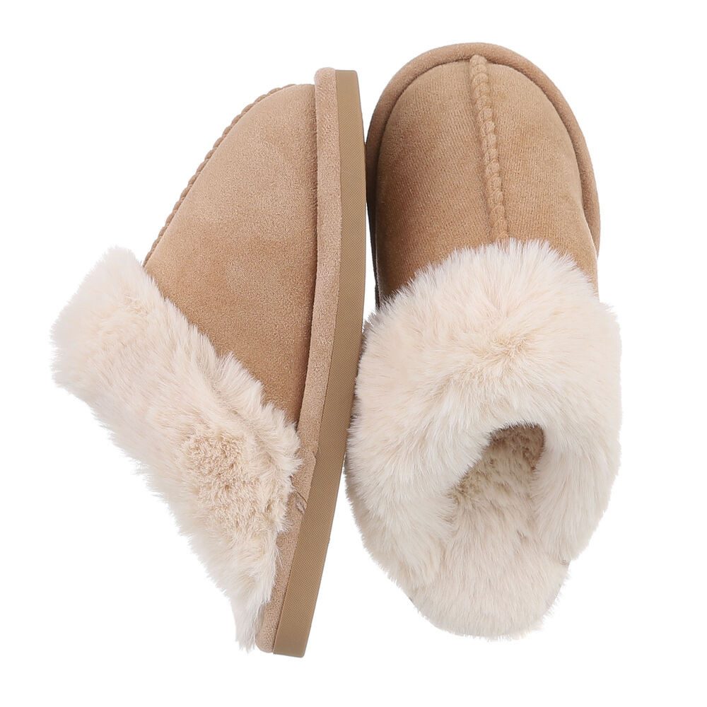 Ital-Design Damen Hausschuhe Freizeit Hausschuh (87284065) Flach Hausschuhe in Hellbraun