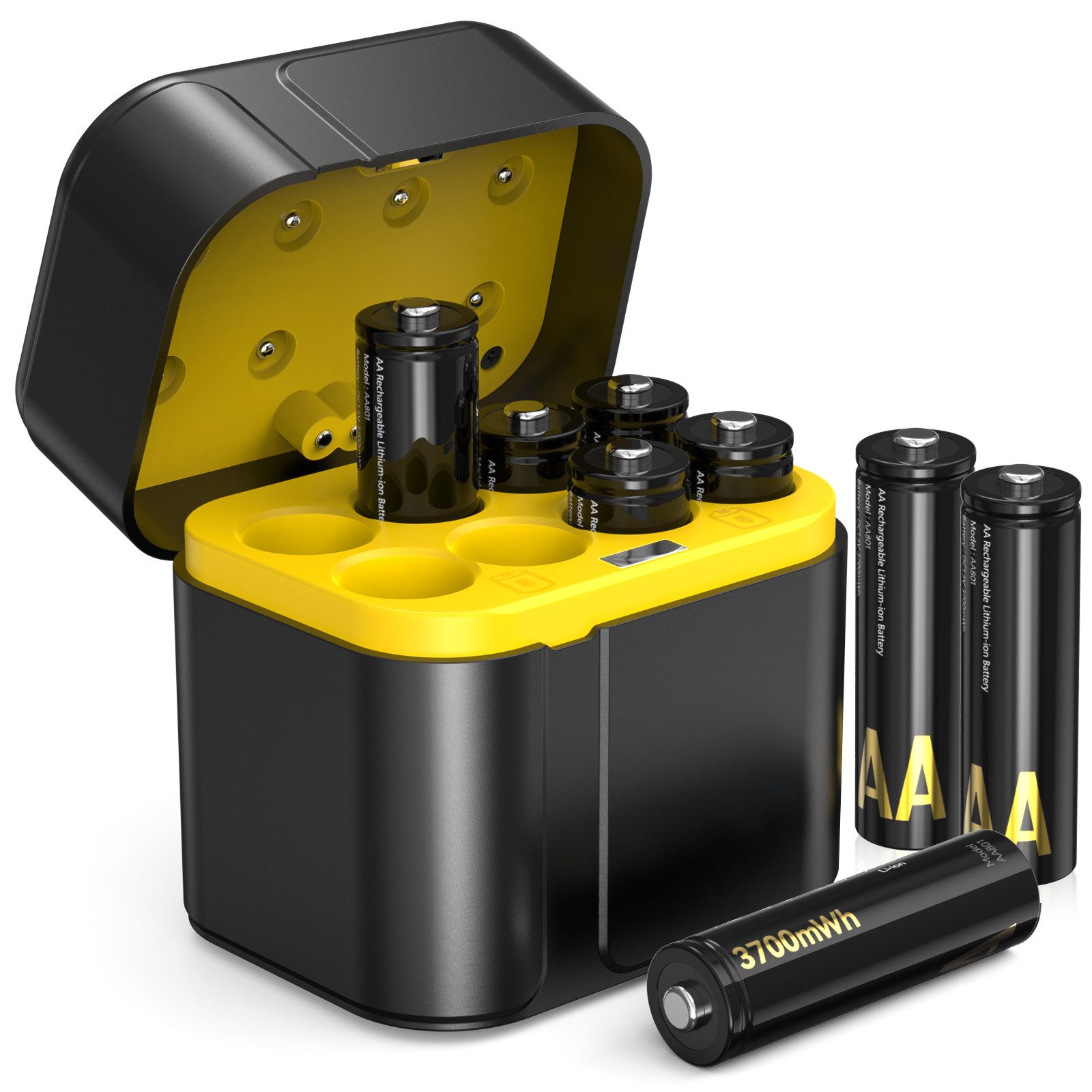 Comfy Mate Wiederaufladbare AA Lithium Akkus 1,5V Batterie, 8er Set mit Ladegerät & Aufbewahrungsbox