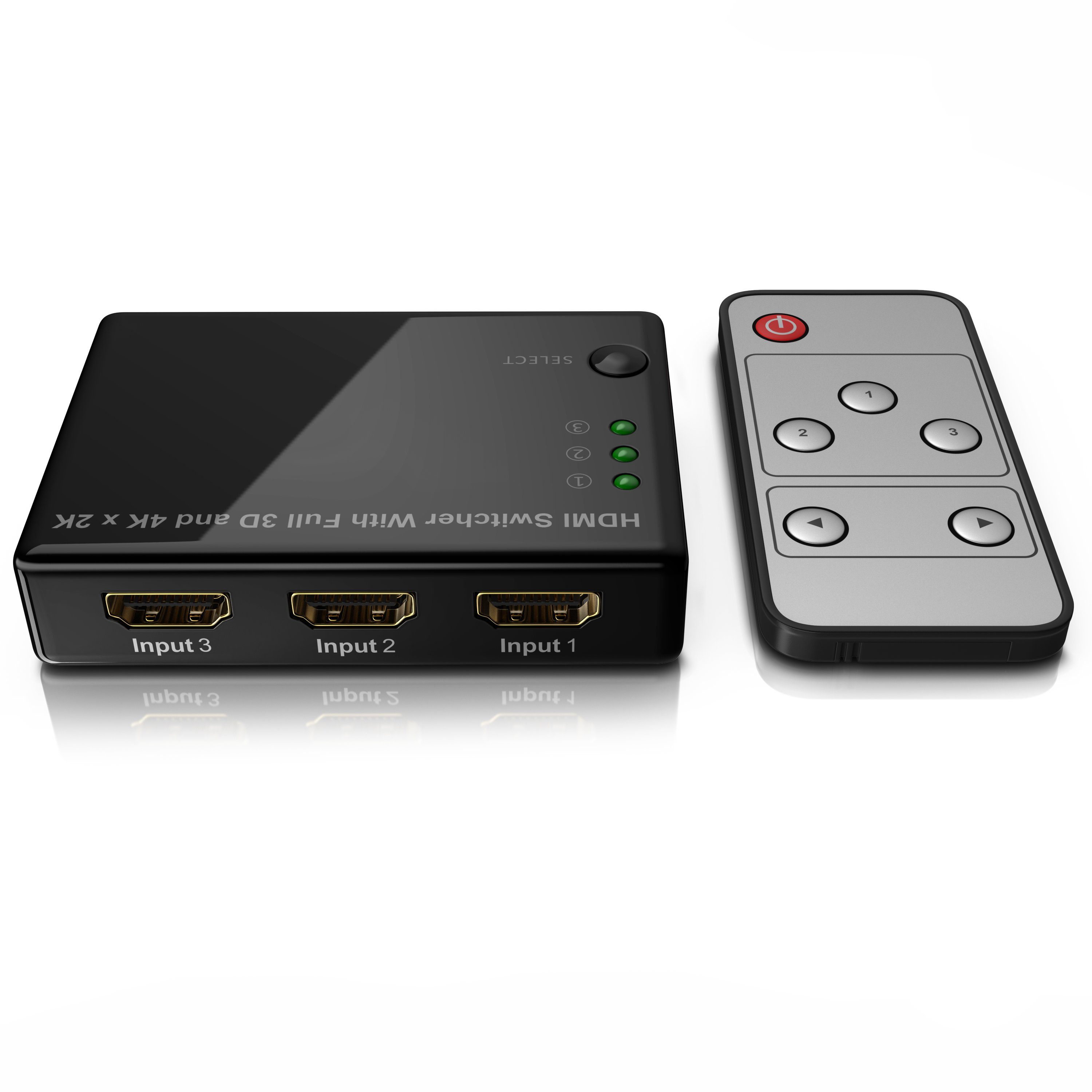 Primewire Audio / Video Matrix-Switch 3-Port 4Kx2K Ultra HD HDMI Switch/Verteiler, automatische Umschaltung, Video-/Audioschalter mit Verstärker, UHD inkl. Fernbedienung, 3D, CEC