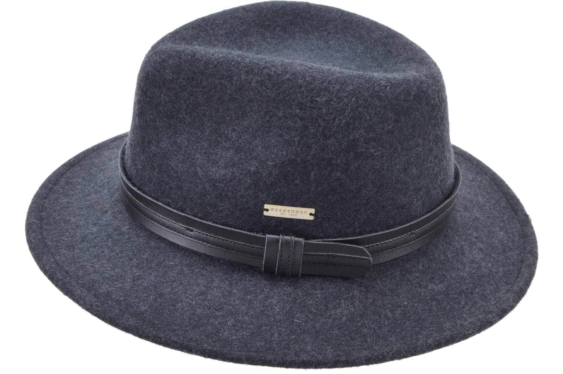 Seeberger Fedora Wollfilzfedora mit schwarzer Kunstlederumlage 70425-1