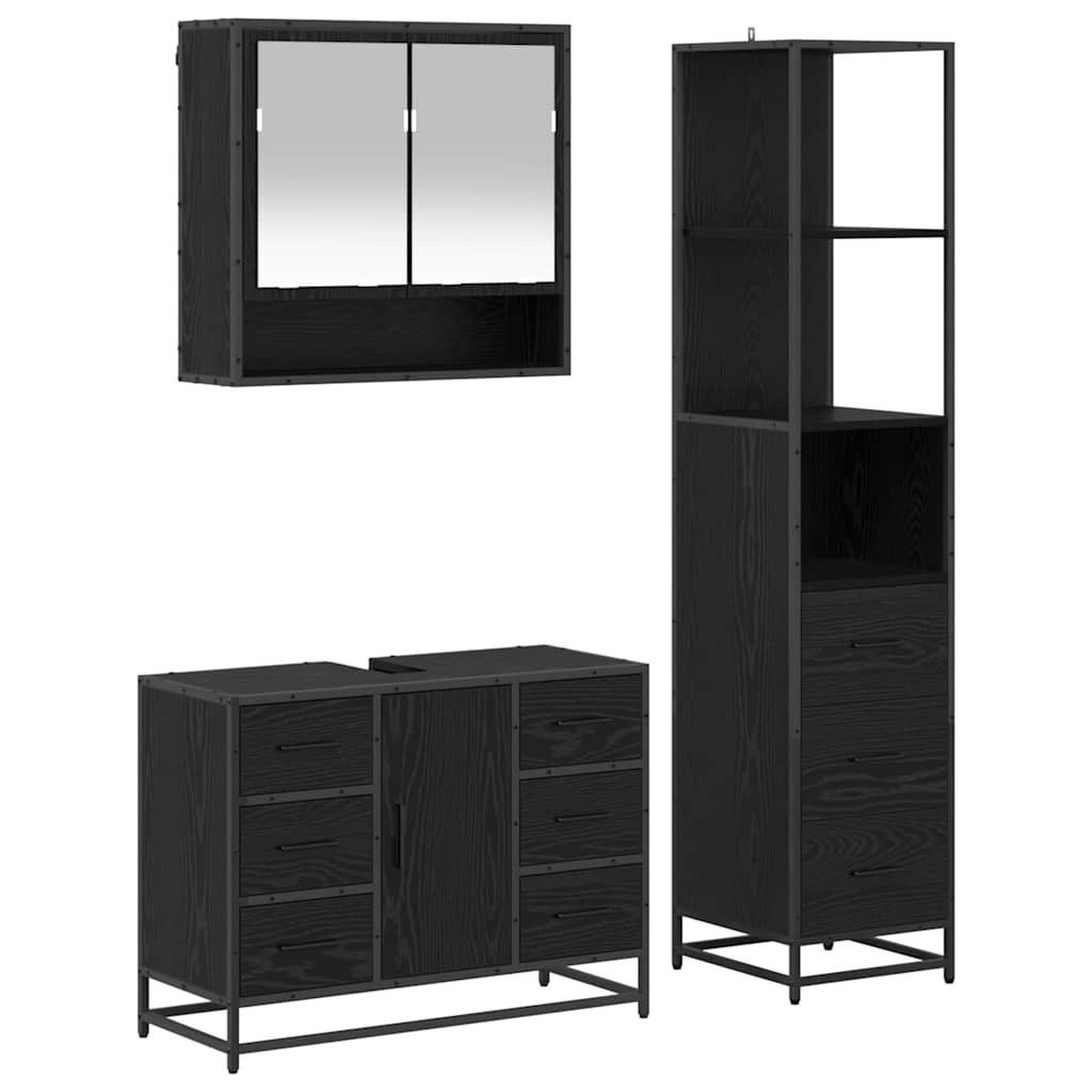 vidaXL Badezimmer-Set Badezimmermöbel-Set 3 stk. Schwarz Eichen-Optik, (3-St)