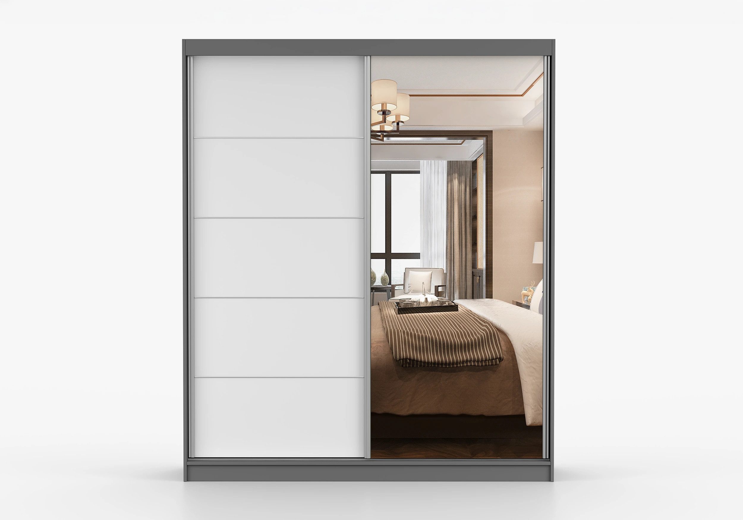 imoebel24 Schwebetürenschrank BELLA 03 183 cm - Grau / Weiss Matt günstig online kaufen