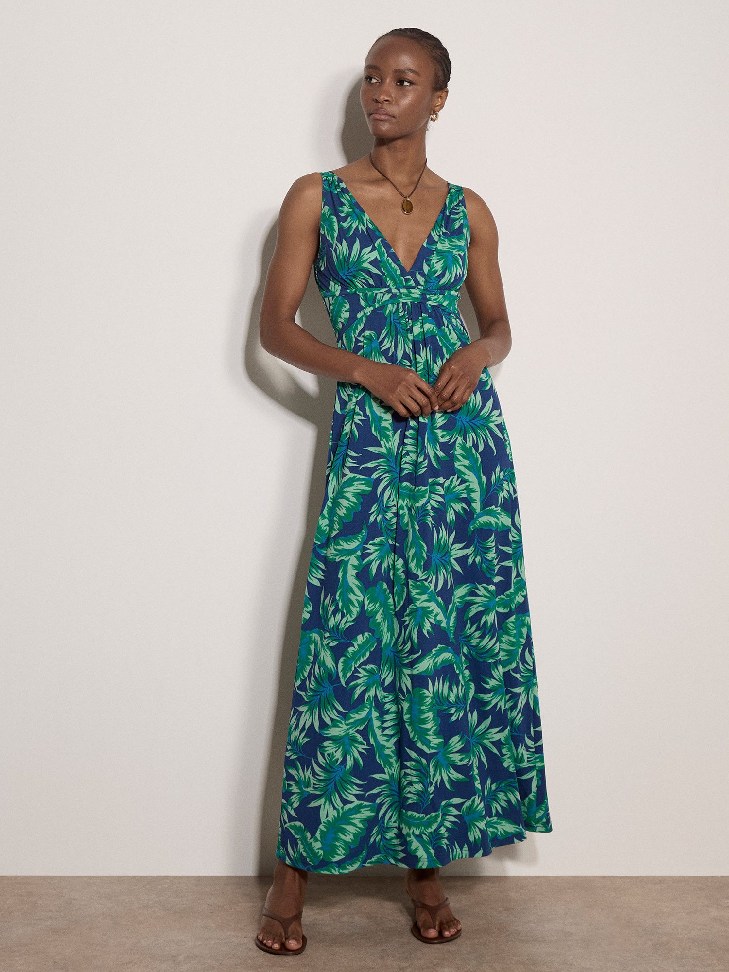 Apricot Maxikleid Druckkleid mit Blattmuster – Bild 4 von 4